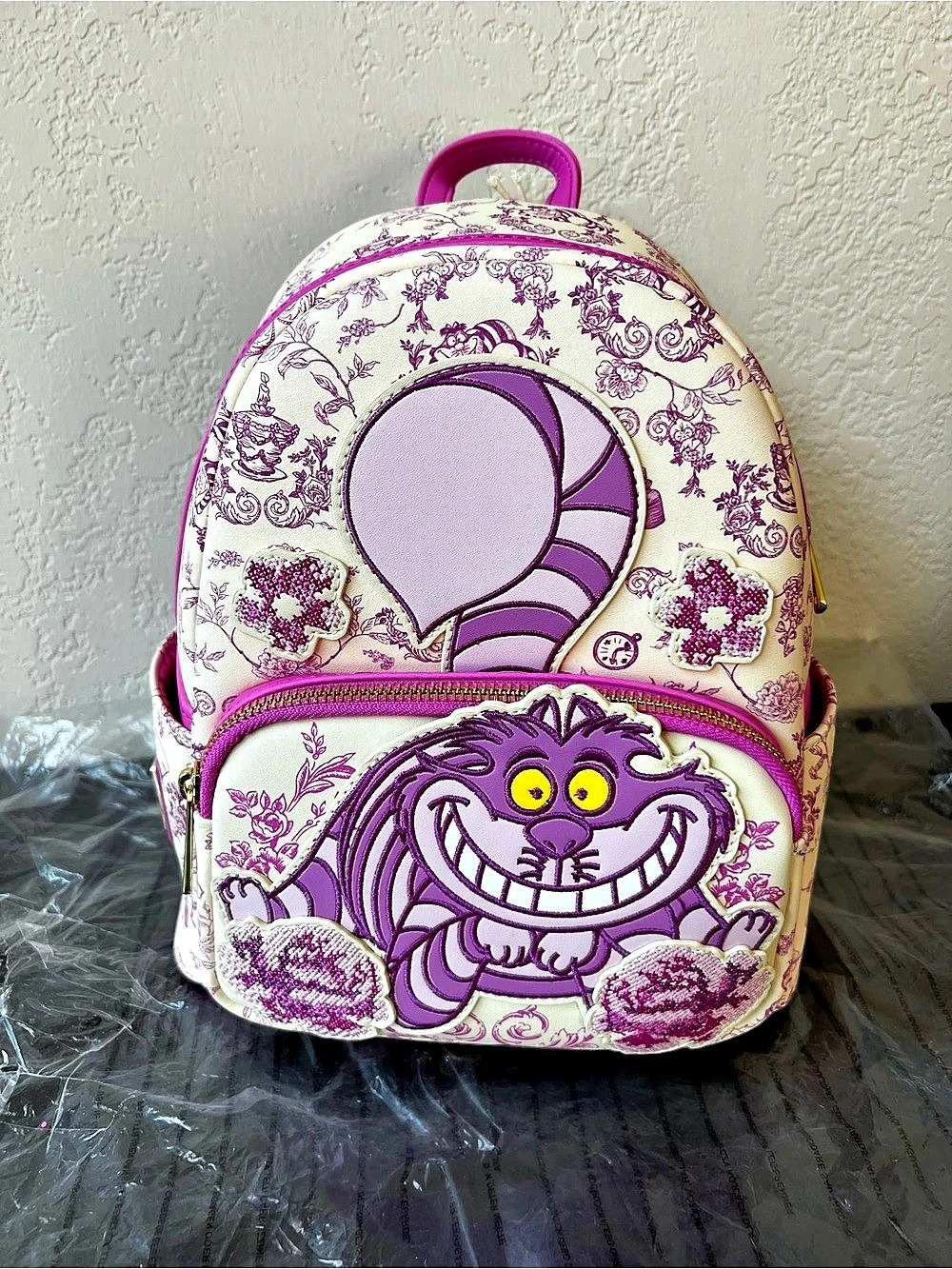 Loungefly Disney Alice in Wonderland Cheshire Cat Floral Toile Mini Backpack NWT